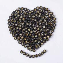 200/500/1000 piezas Cuentas con patrón de letras doradas sobre base negra de 4x7mm para hacer collares y joyería DIY - Fondo negro con letras doradas - Ver 7