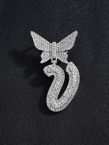 2pcs Women's Silver Necklace Set - A-Z Rhinestone Butterfly Letter Pendant Necklace & Bracelet, Diamond-Shaped Cuban Chain, Cursive Letter Jewelry - Fashion Ice Crystal Butterfly - View 8