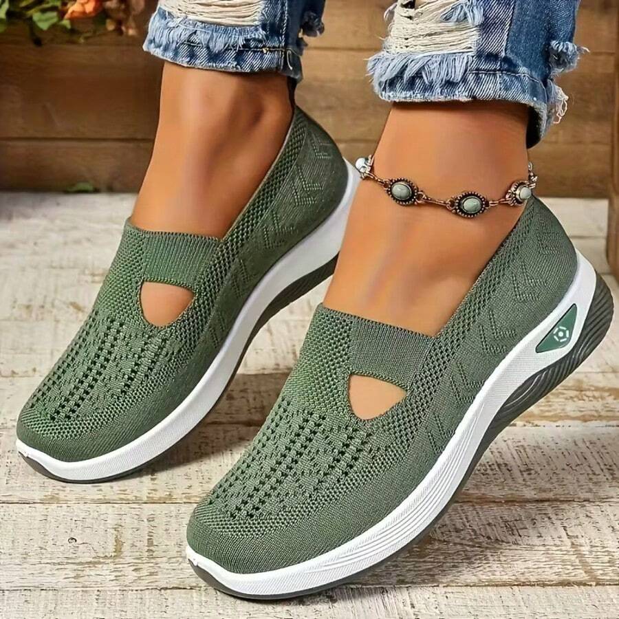 Women's Slip On Walking Shoes Breathable Knit Non-Slip Lightweight Casual Sneakers For Daily Wear - 綠色 - 查看 1