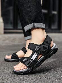 1双男士新款沙滩凉鞋，耐磨、透气、防滑，运动休闲户外凉鞋，夏季，魔术贴设计，简约时尚 - 黑灰 - 查看 13