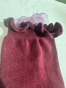 1 Pair Women's Angora Rose Gold Trimmed Warm & Soft Casual Daily Sweet College Style Mid-Calf Socks, Dual-Wear Design Can Be Worn Flat Or Folded, Suitable For Daily, Office, Party And Also Makes A Great Christmas Gift - Burgundy - View 9