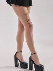 1件装女士基础款连裤袜，蝴蝶结装饰，紧身设计，优雅甜美，蝴蝶印花图案，适合搭配各种服装。 - 無色 - 查看 2