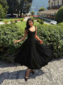 Elegant Casual Romantic Charming Fitted A-Line Dress, Suitable For Daily Wear, Dates, Valentine's Day - Black - View 6