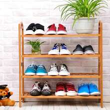 4-Tier Bamboo Shoe Rack, Simple Shoe Cabinet, Dust-Proof Bamboo Shoe Organizer Shelf - Yellow - View 6