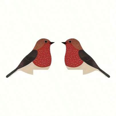 2 Pieces Bohemian Wooden Bird Wall Decor - Handcrafted Orange-Bellied Flycatcher Design, Perfect For Easter, Thanksgiving, Mother's Day, And Everyday Holiday Gifts, Bird-Themed Wall Art, Suitable For Indoor And Outdoor Use, Ideal For Door Corners, Windowsills, Vintage Farmhouse Style Home Decor, And Festive Decorations.