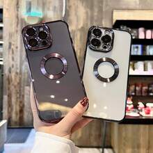 Hadaasi 1pc Luxury Electroplated Hollow Transparent Lens Film Soft Silicone Protective Phone Case With Cooling Holes & CD Pattern For IPhone 16 Pro/16 Pro Max/16 Plus/16/15 Pro/15 Pro Max/15 Plus/15/14 Pro/14 Pro Max/14 Plus/14/13 Pro/13 Pro Max/13/12 Pro/12 Pro Max/12/11 Pro Max/11/11 Pro, Pink - Baby Pink - View 9