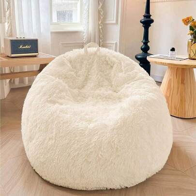 Fluffy Stuffed Animal Storage Bean Bag Chair Cover(No Filler), Faux Fur Washable Ultra Soft Bean Bag Cover For Plush Toys Or Textile,Plush Shaggy Large Beanbag, Beige