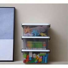 10 Pack Small Storage Boxes With Lids Plastic Storage Boxes Stackable Small Storage Box With Handles, U2026 - 1.25公升/10件裝 灰色 - 查看 8