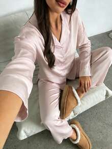 Nina Bonheur 2pcs Women Loose Comfortable Breathable Striped Long Sleeve Pajama Set - Pink - View 7