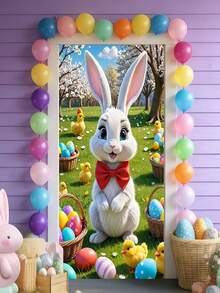 1 pieza Bandera de puerta 2D, Cartel de puerta de Pascua feliz, Decoración de porche con patrón de corona de conejo vibrante, Decoración de Pascua, Regalo, Poliéster brillante, Adecuado para decoración de primavera en el hogar, Decoración colgante para puerta delantera, Suministros de fondo de fotografía - Multicolor - Ver 12