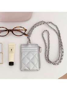 女士短款钱包多功能信用卡夹超薄迷你女士卡包零钱包拉链带挂绳 - 彩色 - 查看 8