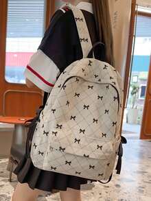 Fashion Solid Color Large Capacity Backpack For Women, Campus Back To School Bookbag For Middle School And College Students, Lightweight Casual Outdoor Travel Vacation Backpacks, Versatile Zipper Closure Daily Commuter Office Backpack - Beige - View 6