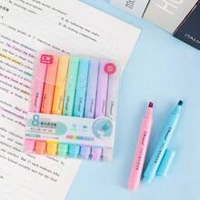 8pcs Creative Macaron 8-Color Fluorescent Pen Set, Pastel Color Hand-Drawn Poster Student Marker, Planner, Colorful Drawing, Doodle Pens, Random Color Mix And Match, Random Packaging Box - Multicolor - View 9