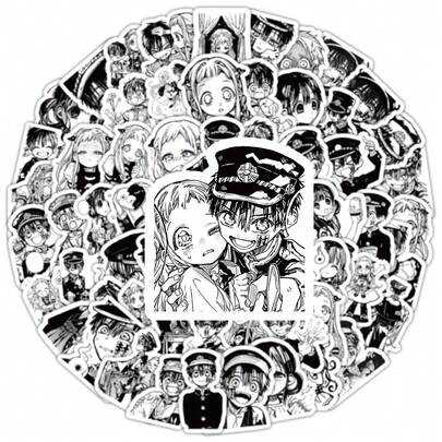 100pcs Japanese Anime "Toilet-Bound Hanako-Kun" Black & White Stickers, Suitable For Phone Cases, Diary Decoration, Handicrafts, Interesting Stickers, Diary Decoration, Water Bottle Stickers, Arts & Crafts, School Supplies, Back To School, Cute Reward Stickers, Interesting Stickers, Cute Book Decoration, Water Bottle Stickers, Stickers, Seals, Sticker Book, Squishies