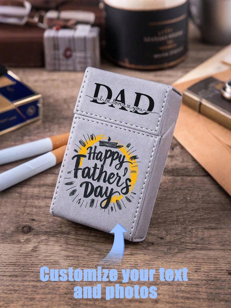 1 Stück personalisierte kleine Geschenkzigarettenetui, elegantes hellgraues PU-Leder Zigarettenetui für 20 Zigaretten, verstärktes Klapptop-Design, personalisiertes Foto und Text, perfektes Geschenk für den Freund am Valentinstag, Lieblingsgeburtstag, Feiertag, Vatertag Geschenk für Männer - hellgrau - Übersicht 1