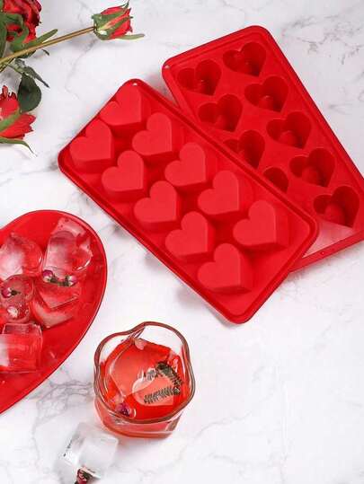 1pc Heart Shaped Silicone Ice Cube Tray - 10 Cavity Heart Shaped Ice Cube Mold, Charming Heart Ice Cube Maker, Chocolate Mold, Valentine's Day Gift, Suitable For Chocolate, Pudding, Jelly And Candy | Flexible Handmade Mold, Fit For Refrigerator, Kitchen Accessories, Fridge Ice Cube Trays, Easy Demold, Reusable