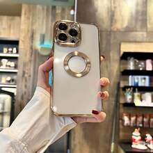 1pc Luxury Gold Electroplated Hollow Transparent Lens Film Soft Silicone Protective Case With Cooling Holes & CD Pattern For IPhone 16 Pro/16 Pro Max/16 Plus/16/15 Pro/15 Pro Max/15 Plus/15/14 Pro/14 Pro Max/14 Plus/14/13 Pro/13 Pro Max/13/12 Pro/12 Pro Max/12/11 Pro Max/11/11 Pro - Gold - View 4
