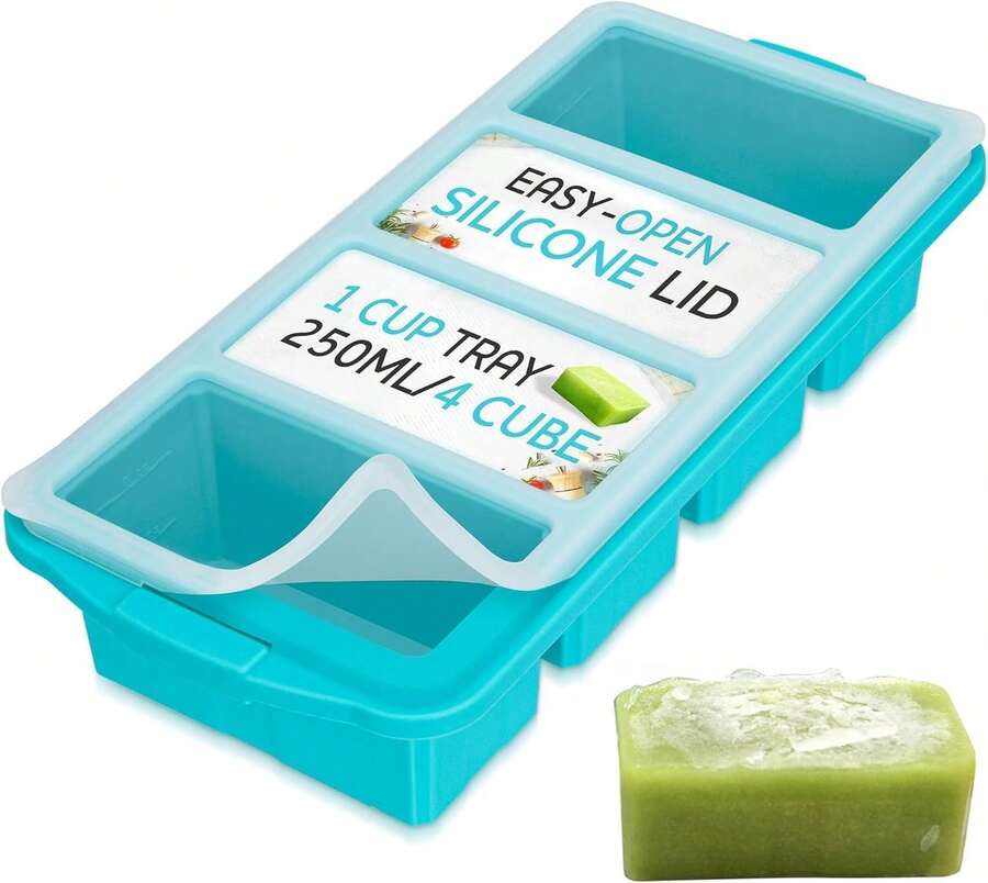 XOMOO Silicone Freezer Tray With Lid-Soup Freezer Container Molds-2-Cup Extra Large Ice Cube Tray-Makes 4 Perfect 500ml Portions Cubes, For Freezing Soup,Stews,Sauces.Oven&Amp;Dishwasher-(2-Pack): Home &Amp; Kitchen - Màu 9 - Xem 1