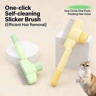 Petz Grooming Brush For Dogs And Cats, Pet Hair Removal Brush With Release Button And Self-Cleaning Function, Long And Short Stainless Steel Metal Teeth For Comfortable Deshedding