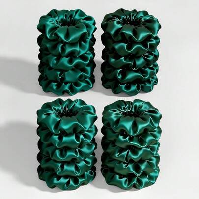 6pcs/20pcs Green Satin Scrunchies Set, Simple & Elegant, 11cm/6.5cm ,Ponytail Holders ,Hair Elastics ,Hair Rope ,Elastic Hair Tie Elastic Band Beauty Home Hair Accessories,Summer,Holiday,Travel