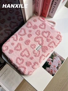 1pc Cute Macaron Heart Wool Laptop Sleeve, Fits 11/13/15 Inch Notebooks, Shock & Drop Proof, Laptop Protective Case For Women - Pink - View 10