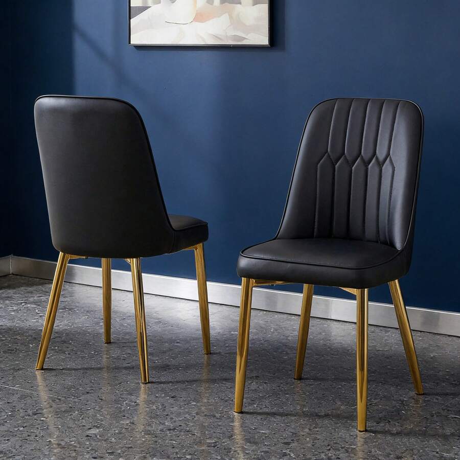 Dining Chairs - Black+Gold + Metal + PU Leather + Set Of 2 - View 1