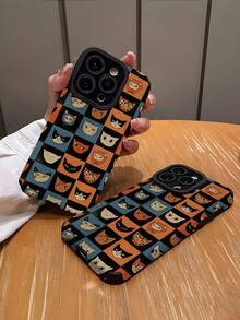 1pc Fashionable Personalized Plaid Cat Pattern Vertical Striped Faux Leather Soft Protective Phone Case, Suitable As Birthday, Holiday Gift For Friends, Family, Couples, Compatible With IPhone 17/17 Air/17 Pro/17 Pro Max, 16/16 Plus/16 Pro/16 Pro Max, 15/15 Plus/15 Pro - Multicolor - View 2