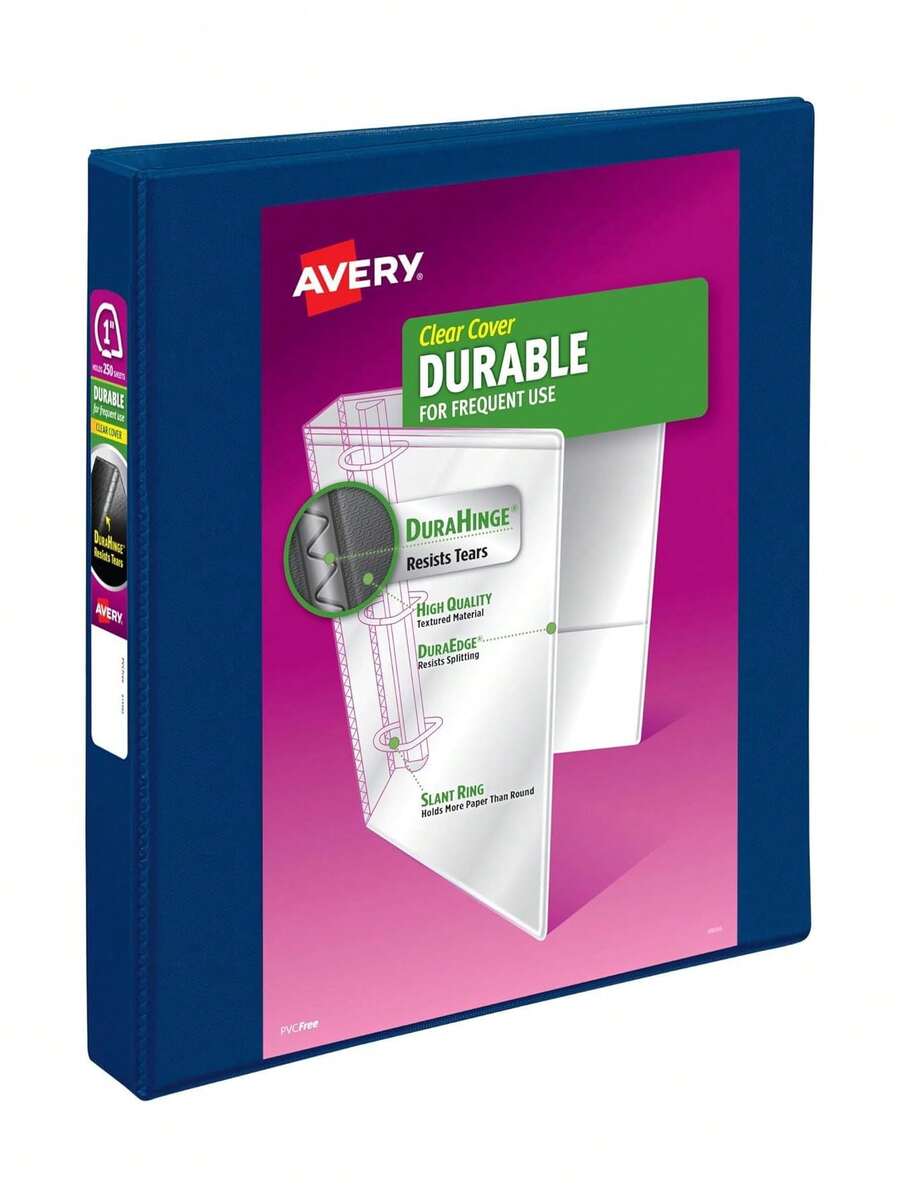 Durable View - Carpeta de 3 anillas, anillos inclinados de 1 pulgada, capacidad de 250 hojas, DuraHinge, lomo de 1.4 pulgadas de ancho, cubiertas transparentes y lomo personalizables, 1 carpeta,40872426
