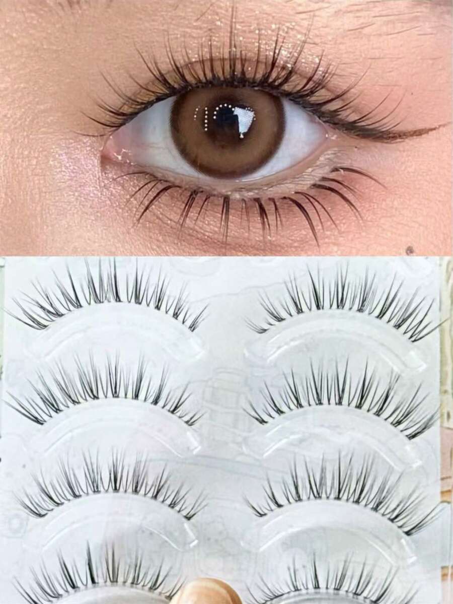 10pcs Fairy Soft Super Fine Transparent Stem Air Feeling A-Type Lengthening Natural Thick Full Strip False Eyelashes - Natural Lashes - View 1