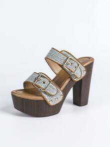 Giày sandal cao gót mùa hè mới dành cho nữ, đế dày chống thấm nước, quai ngang gợi cảm, hở mũi, đế dày. - Màu xanh lam - Xem 18