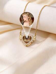 Angel Wing Heart Custom Photo Projection Necklace | Rhinestone-Embellished | Multi-Tone Options | Personalized Memory Jewelry | Ideal Gift For Valentine's Day Anniversary Daily Wear - Multicolor - View 6