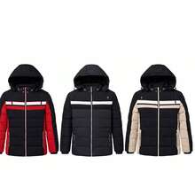 Men's Plush Nylon Winter Jacket With Regular Fit, Drawstring Pocket, Zipper, And Carnival Style. - 紅色 - 查看 4