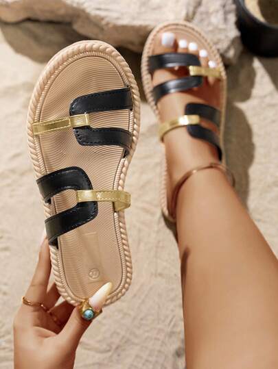 女士优雅轻便套脚平底凉鞋，宽楦设计，舒适不疲劳，适合户外沙滩度假休闲百搭平底凉鞋