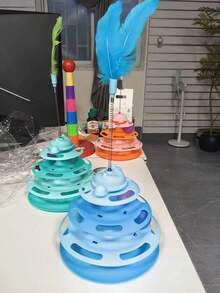 Cat Teaser Wand & Christmas Cat Toys, Cat Self-Entertainment Ball, 3-Layer Track, Funny Interactive Pet Toys, Cat Supplies, Random Color Feather And Ball, Suitable For Kittens And Adult Cats