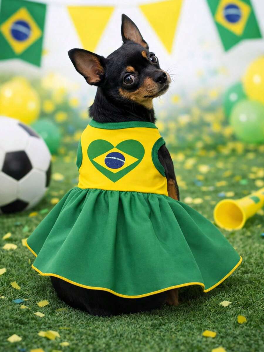 Pet Clothing, Soft, Cool, Summer-Themed Dry Knit Dress For Female Dogs And Cats, World Cup Themed. - 綠色 - 查看 1