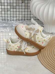 1双女婴鞋，新款春秋季儿童帆布鞋，婴儿软底防滑幼儿运动鞋 - 米色 - 查看 4