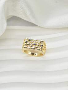 1pc Men's Fashion Asymmetrical Geometric Stone Cube Ring With Synthetic Zirconia, Jewelry Gift For Boyfriend, Father, Valentine's Day, Christmas, Thanksgiving - Gold - View 1