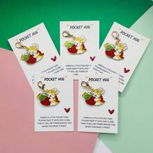 2D Flat Strawberry Bunny Keychain | Long Distance Relationship Gift | Anxiety Relief | Strawberry Hugging Bunny Keychain | Heartwarming Valentine's Day Girlfriend Gift | Easter Keychain | Valentine's Day Keychain - Multicolor - View 3