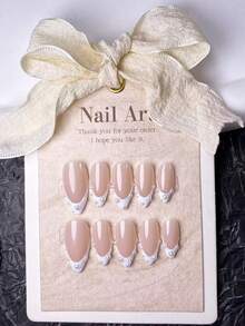 10 móng tay giả acrylic thủ công, hình dáng hạnh nhân ngắn dễ thương, kiểu dáng Y2K, móng trắng kiểu Pháp với điểm nhấn ngọc trai giả trắng bóng, thiết kế tối giản nhưng sang trọng, phù hợp cho sử dụng hàng ngày và hẹn hò. - trắng - Xem 4