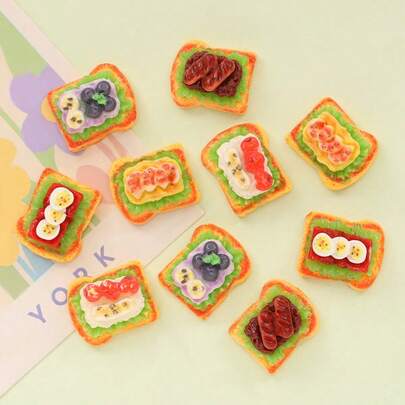 5/10/20pcs DIY Cream Gel Phone Case, Shoe Clips, Hair Clips, Resin Craft Accessories, Fridge Magnets, Mini Fake Food Charms (Sausage, Egg, Toast), Resin Accessories, Fridge Magnets, Dollhouse Decor