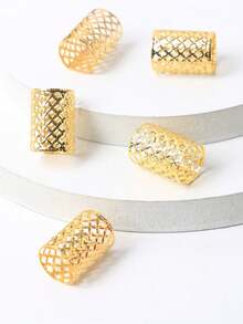 5pcs Eid Mubarak Gold Mesh Tassel Accessories Set, Bohemian Cute Hip Hop Hair Clips, Headband, Moon & Star Combo, Eid Gift, Party Hair Rings & Braids - Gold - View 2