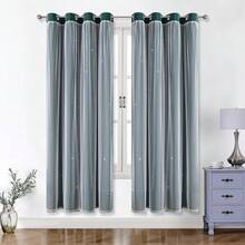 1pc Star Hollow Window Curtain, Polyester Lace Star Sheer Curtain, Room Darkening Curtain, Princess Style Double Layer Blackout Curtain - Dark Green - View 11
