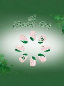 24pcs Shiny Oval Nail Stickers, European St. Patrick's Day Green Clover & French Line Glitter Nail Art Decals Nails - Green - View 3