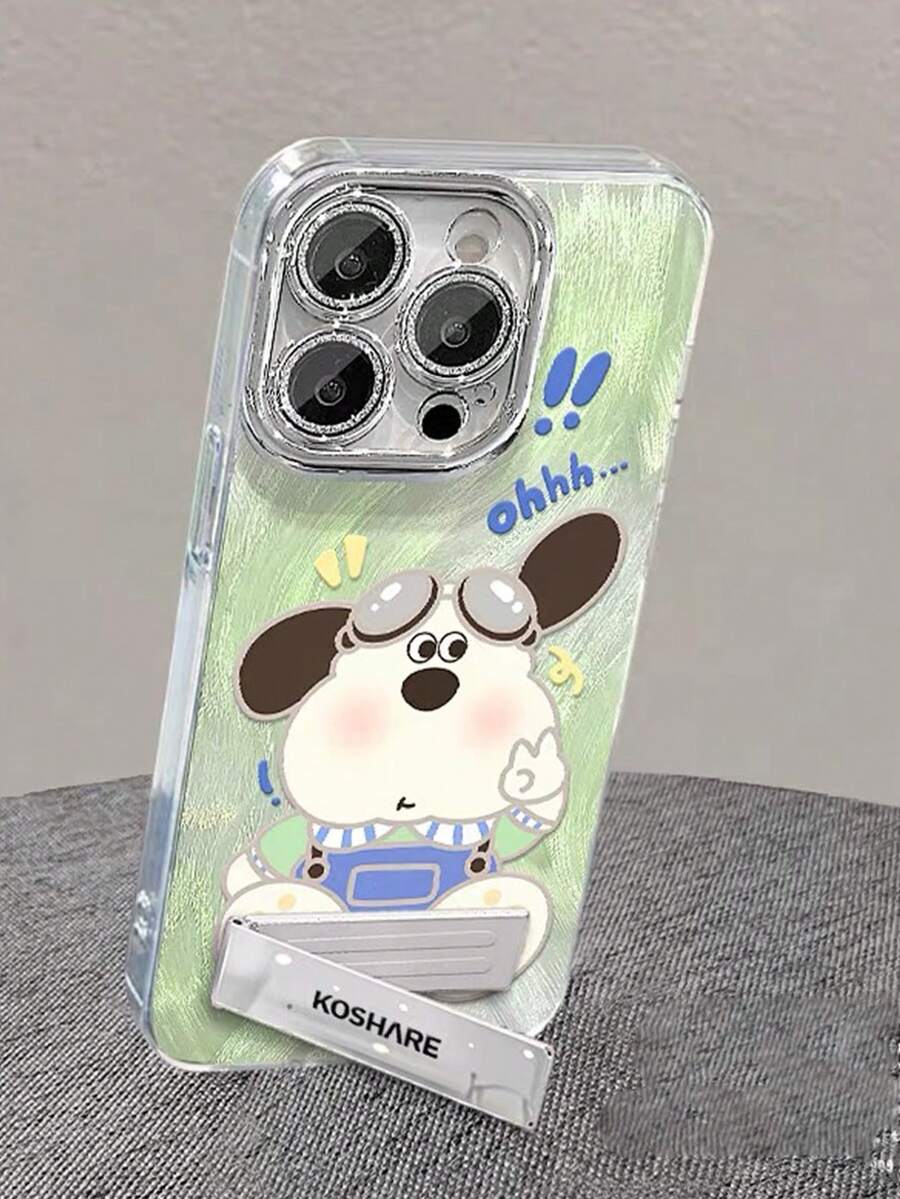 1pc Green Electroplated Glitter Full Coverage Phone Case With Wrist Strap & 3D Metal Stand, Compatible With IPhone 11/12/13/14/15/16/17/Pro Max - Green - View 1