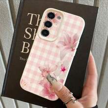 1个TPU格子百合花图案手机壳，兼容三星A15/A14/A13/A12/S24/S23/S22/S21/S20/S10/A72/A73/A71/A50/A53/A52/A32/A31/A05S - 白色 - 查看 3