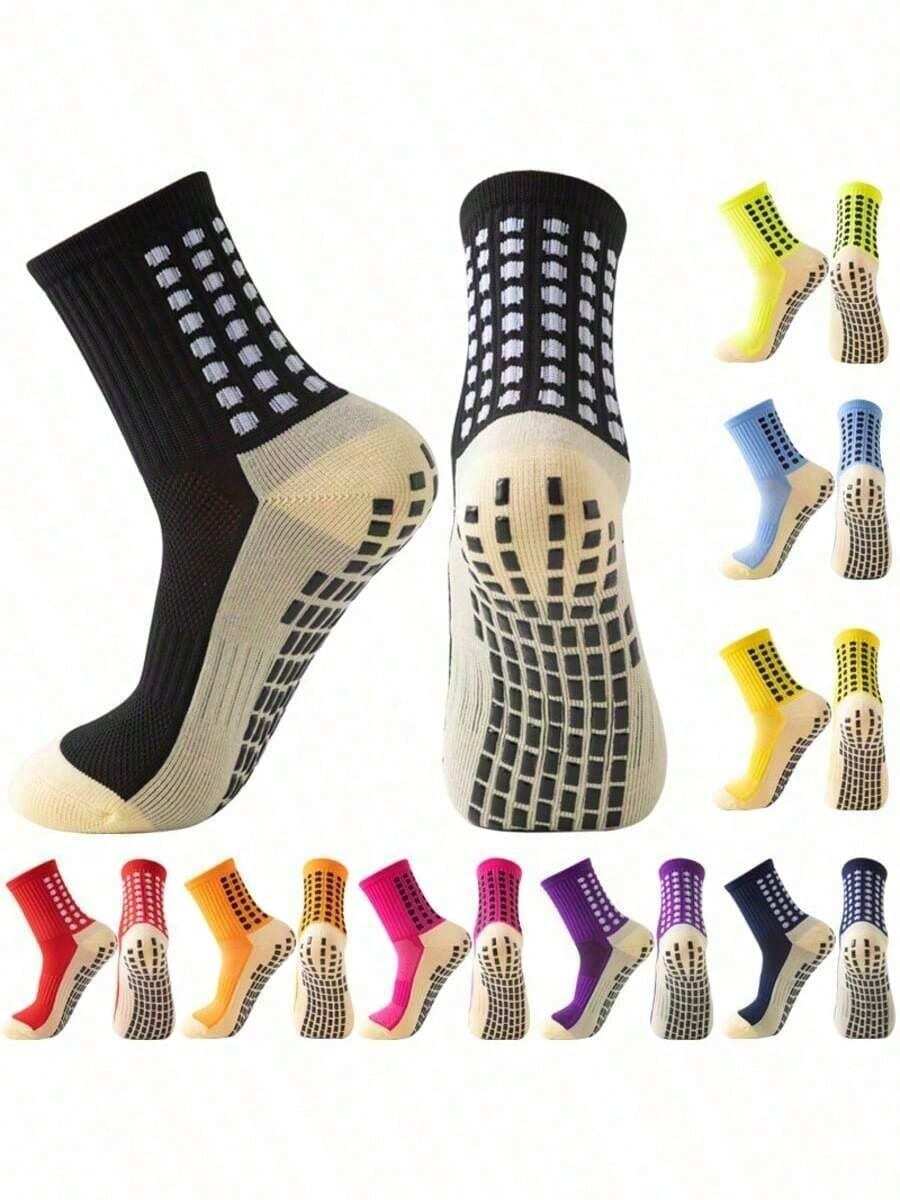 1/4-Pair Soccer Socks With Towel-Sole Socks, Adult Training Socks With Adhesive Finish, Non-Slip, Breathable, Sweat-Absorbing, White Mid-Calf Socks - 彩色 - 查看 1