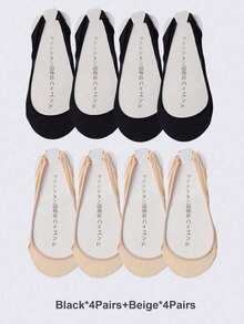 4/8 Pairs Women Silicone Non-Slip Hollow Heel Invisible Shallow Mouth Boat Socks, Suitable For Wearing With High Heels Or Daily Life - Multicolor - View 5