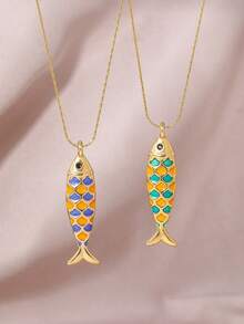 Energetic & Playful Enamel Small Fish Pendant Necklace, Women's Delicate Chain Choker Necklace, Personalized Jewelry For Daily, Commute, And Dates - Fish - View 1