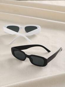2pcs Women's Square Plastic Frame Colorful Fashion Personalized Eyeglasses Set, Suitable For Holidays, Daily Life, Beach Travel, Outdoor Activities, Driving And Other Occasions - 2pcs 黑白組合 - 查看 2