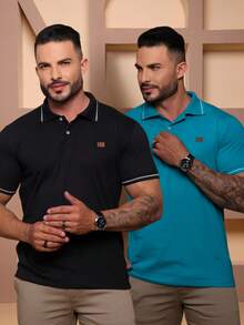Kit Of 2 High Quality Polo Shirts 100% Cotton Men's Basic T-Shirt Autumn Spring Spring/Autumn Summer Winter All Spring/Summer Autumn/Winter Spring/Summer/Autumn Regular Fit Christmas Thanksgiving Valentine's Day Pride Month Teacher's Day Father's Day Polo Shirt - 黑玉 - 查看 8